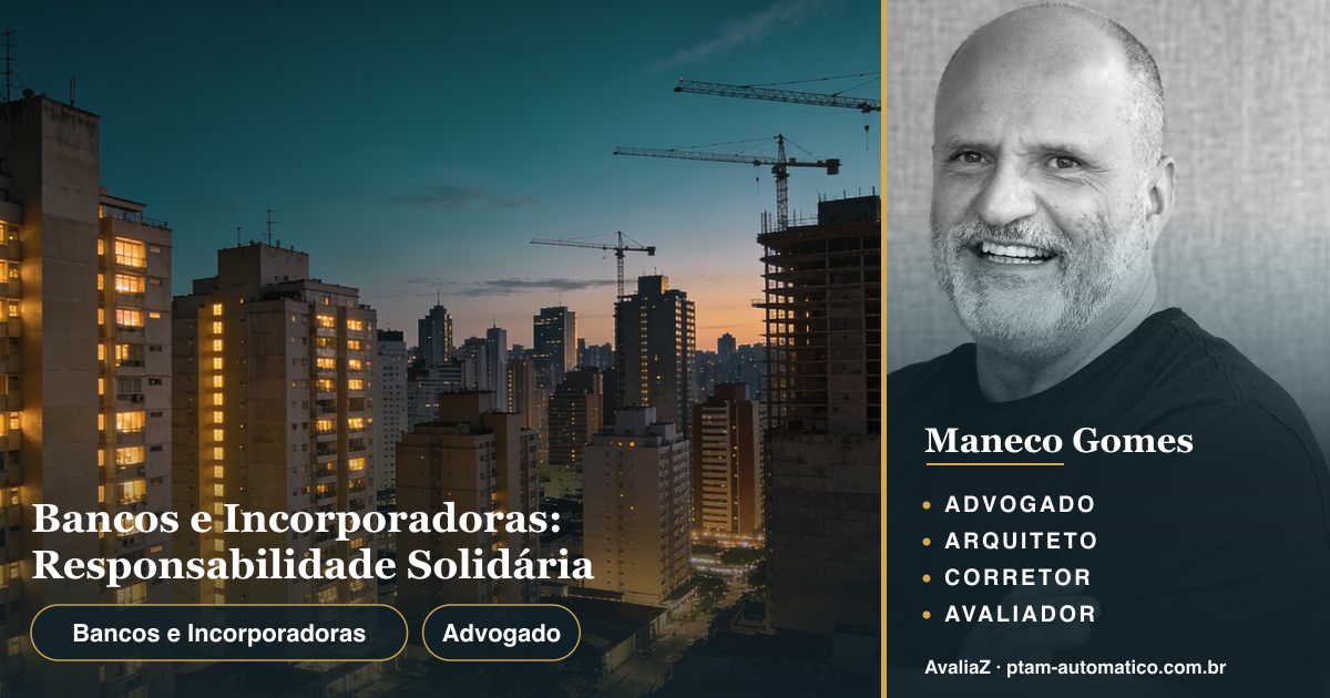 Bancos e Incorporadoras: Responsabilidade Solidária — análise de Maneco Gomes (advogado, arquiteto, corretor e avaliador CNAI)