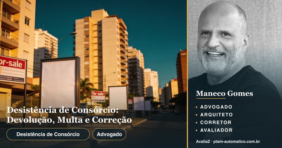 Desistência de Consórcio: Devolução, Multa e Correção — análise de Maneco Gomes (advogado, arquiteto, corretor e avaliador CNAI)