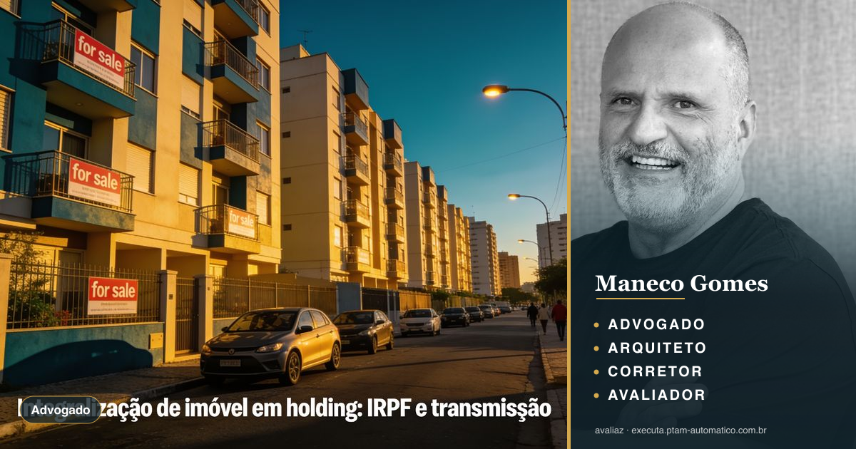 Integralização de imóvel em holding: IRPF e transmissão — análise de Maneco Gomes (advogado, arquiteto, corretor e avaliador CNAI)