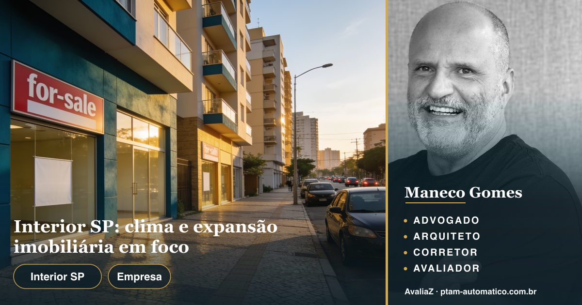 Interior SP: clima e expansão imobiliária em foco — análise de Maneco Gomes (advogado, arquiteto, corretor e avaliador CNAI)