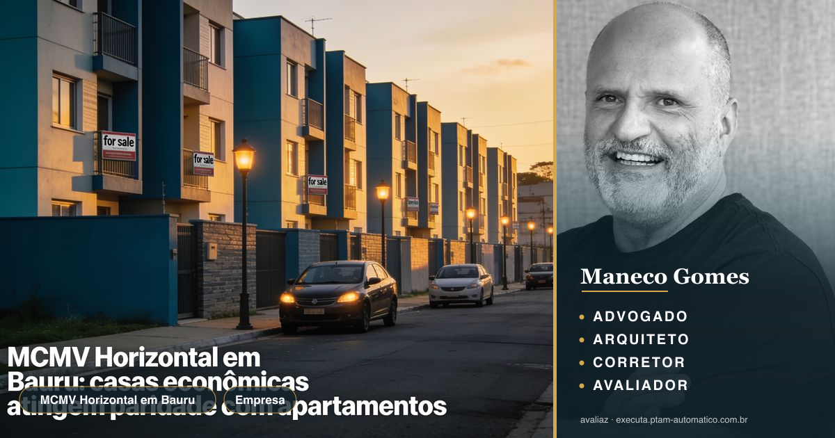 MCMV Horizontal em Bauru: casas econômicas atingem paridade com apartamentos — análise de Maneco Gomes (advogado, arquiteto, corretor e avaliador CNAI)