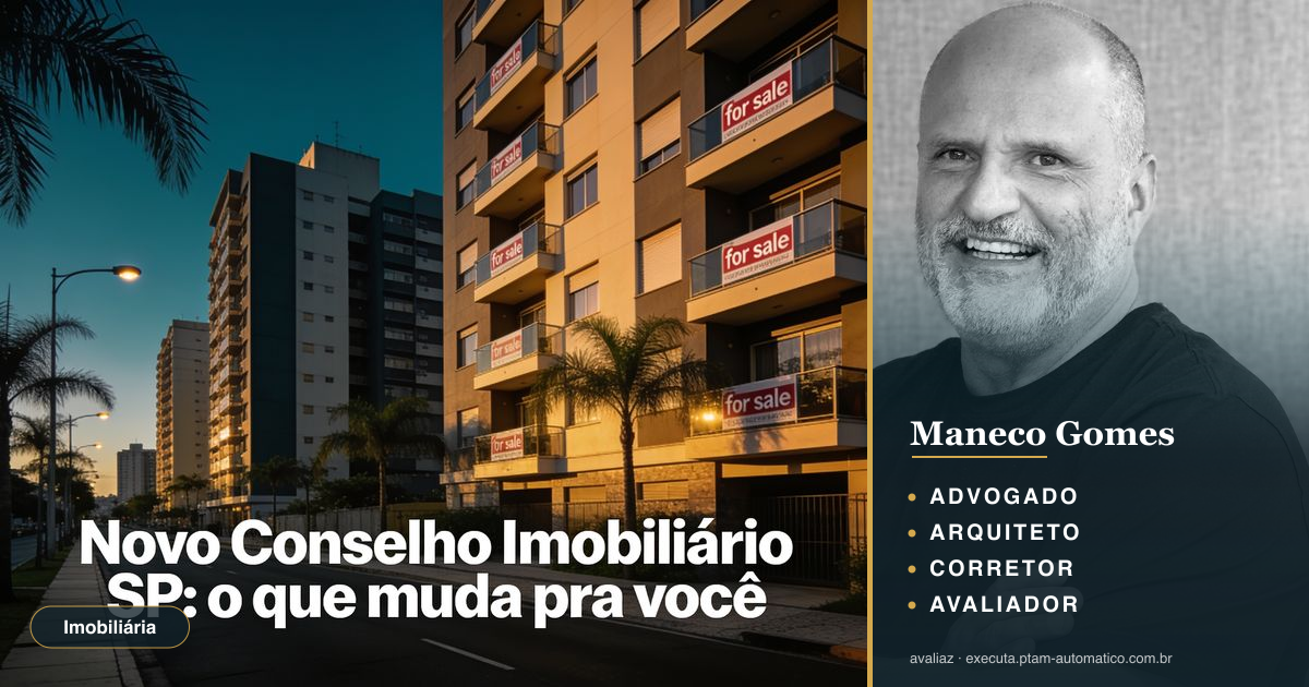 Novo Conselho Imobiliário SP: o que muda pra você — análise de Maneco Gomes (advogado, arquiteto, corretor e avaliador CNAI)