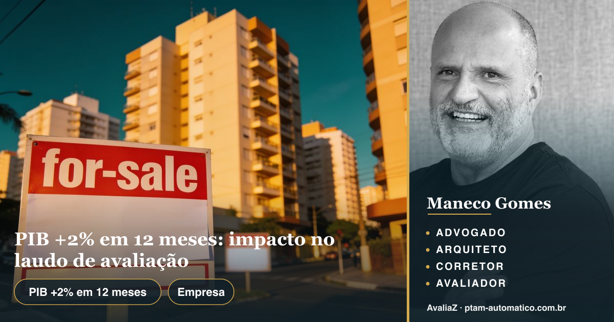PIB +2% em 12 meses: impacto no laudo de avaliação — análise de Maneco Gomes (advogado, arquiteto, corretor e avaliador CNAI)