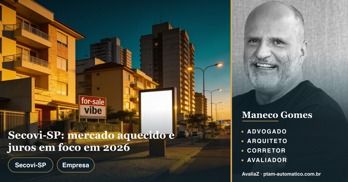 Secovi-SP: mercado aquecido e juros em foco em 2026 — análise de Maneco Gomes (advogado, arquiteto, corretor e avaliador CNAI)