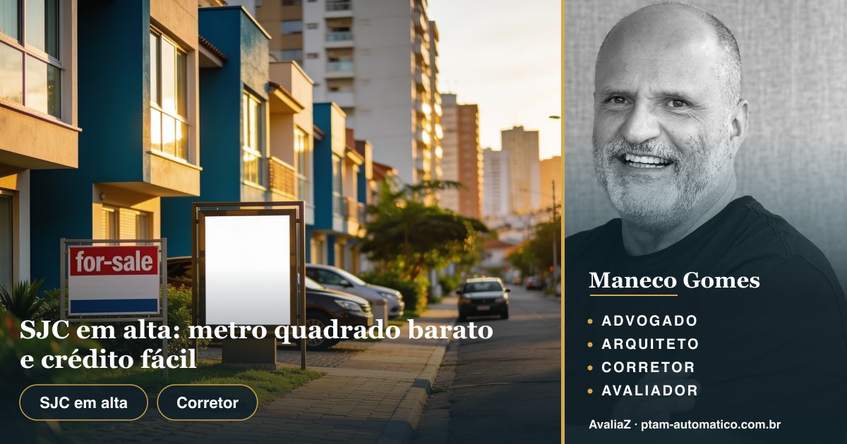 SJC em alta: metro quadrado barato e crédito fácil — análise de Maneco Gomes (advogado, arquiteto, corretor e avaliador CNAI)