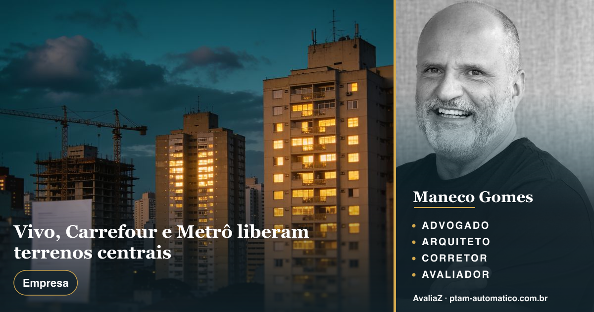 Vivo, Carrefour e Metrô liberam terrenos centrais — análise de Maneco Gomes (advogado, arquiteto, corretor e avaliador CNAI)